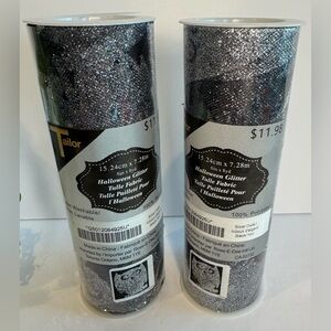 Owl Silver Glitter Tulle Fabric in Black/ Silver Set of 2. 15.24cm x 7.28m